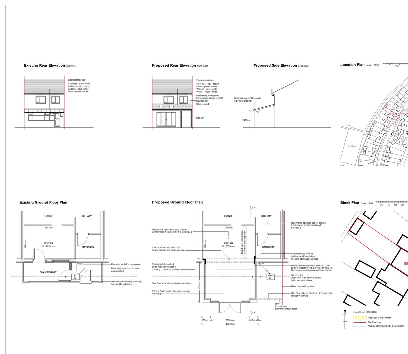 Architect drawings — elevations, floor plans and block plan for a SkyTop project at Hilsea Crescent