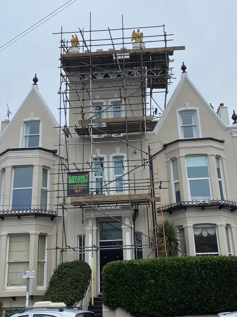 Scaffolding up on a Southsea Victorian — roof and render repair